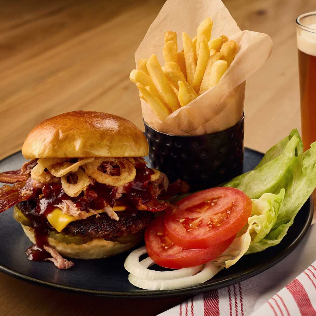 Burger and fries meal served at the resort restaurant